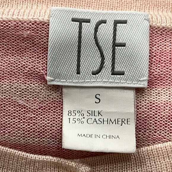 TSE Silk Cashmere Floral Striped Buttoned Pink Cream Cardigan size S - Picture 9 of 9